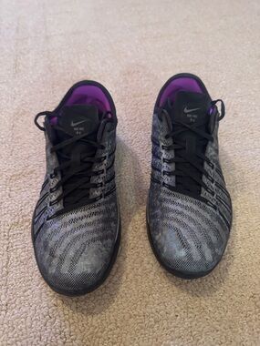 Nike Women’s Black & Gray Knit Sneakers with Purple Lining